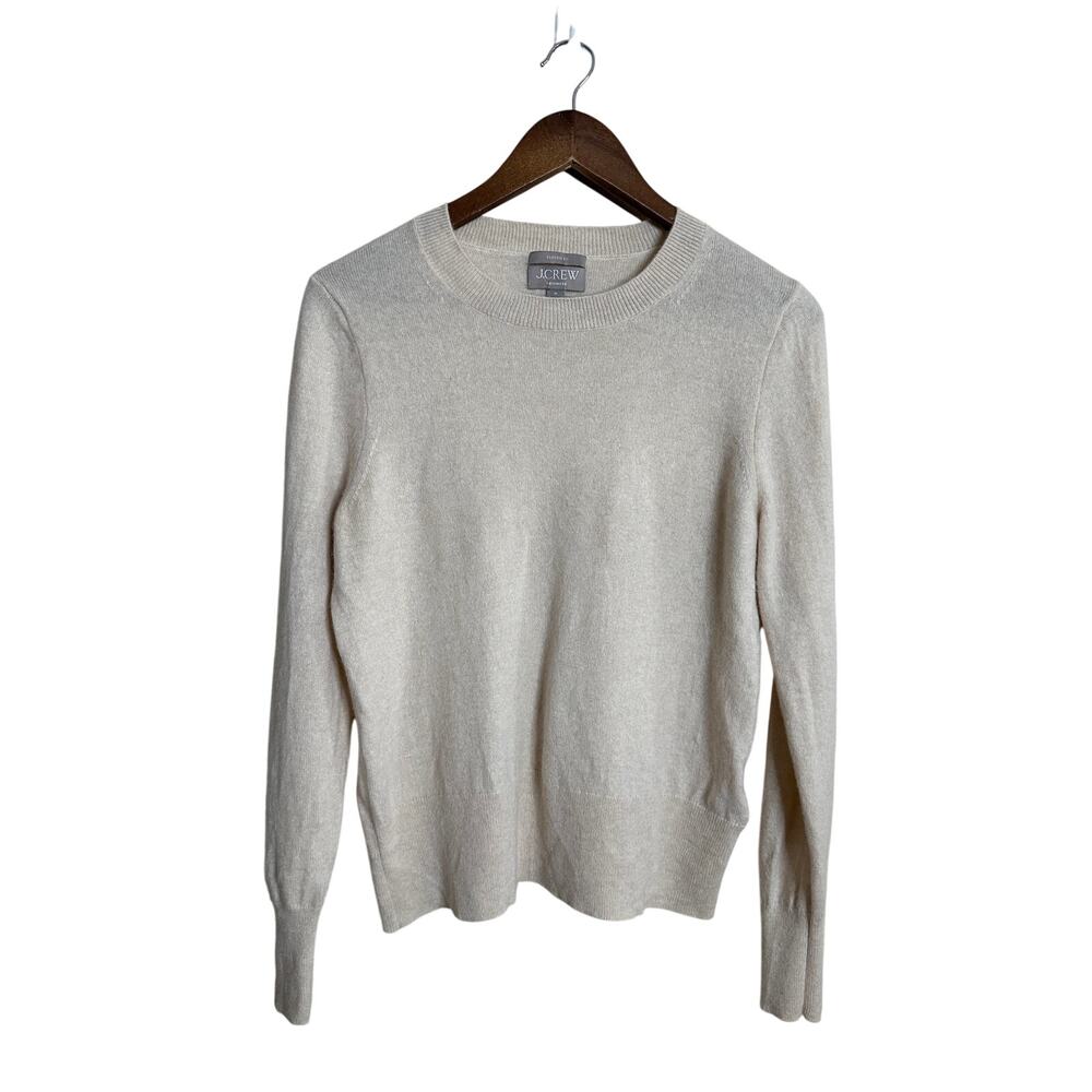 J.Crew Classic-Fit 100% Cashmere Crewneck Sweater Womans M Ivory Cream